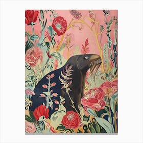 Floral Animal Painting Walrus Canvas Print