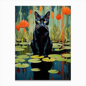 Black Cat In Water Canvas Print