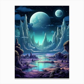 Lunar Landscape Pixel Art 2 Canvas Print