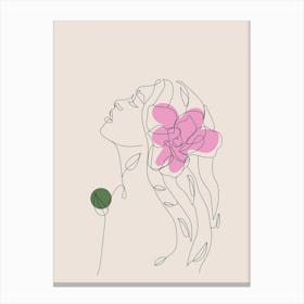 Portrait Of A Woman With A Flower Wall Art Canvas Print