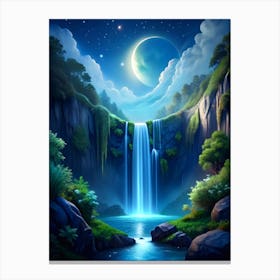 Waterfall At Night Canvas Print