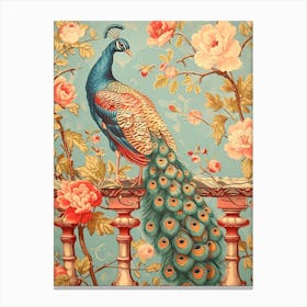 Floral Wallpaper Style Of A Peacock On The Balcony 3 Canvas Print