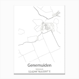 Genemuiden,Netherlands Minimalist Map Canvas Print