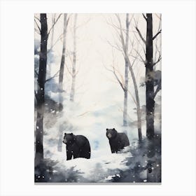 Winter Watercolour Black Bear 1 Canvas Print