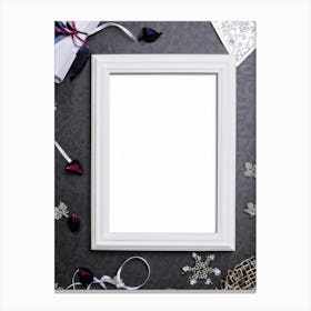 White Frame With Snowflakes Canvas Print