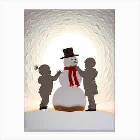 Children Making A Snowman Canvas Print