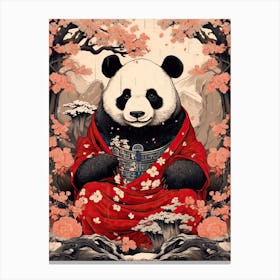 Panda Animal Drawing In The Style Of Ukiyo E 1 Canvas Print