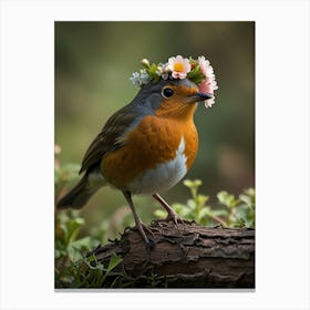 Robin With Flower Crown 8 Canvas Print