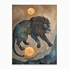 Astral Card Zodiac Leo Old Paper Painting (21) Canvas Print