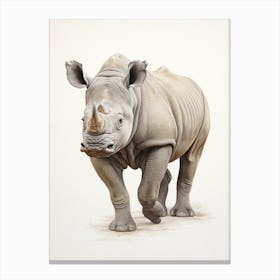 Vintage Rhino Walking Illustration  4 Canvas Print