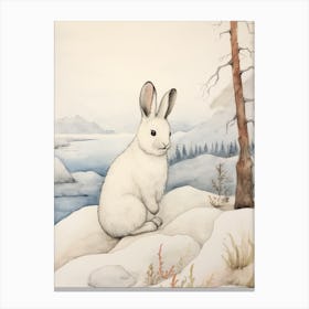 Storybook Animal Watercolour Arctic Hare 3 Canvas Print