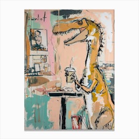 Graffiti Style Dinosaur Drinking A Coffee In A Cafe 4 Canvas Print