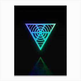 Neon Blue and Green Abstract Geometric Glyph on Black n.0221 Canvas Print
