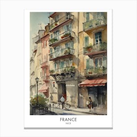 Nice, France 6 Watercolor Travel Poster Canvas Print