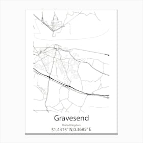 Gravesend,United Kingdom Minimalist Map Stampe su tela