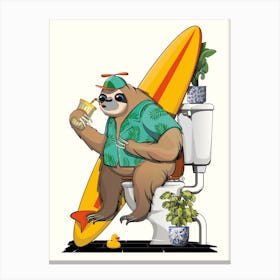 Sloth On Toilet, in the Bathroom Canvas Print