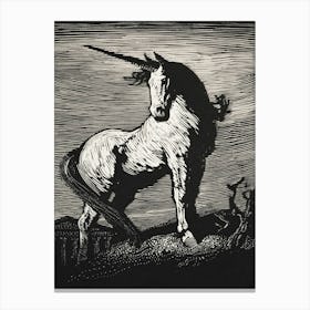 The Unicorn 1923 Vintage Bookplate by New Zealand Illustrator Lionel Lindsay HD Remastered Canvas Print