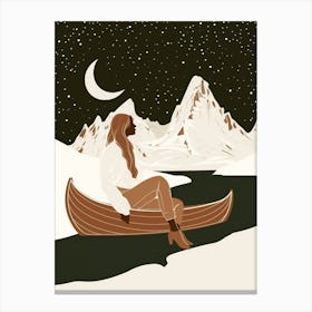 Woman In A Canoe Canvas Print