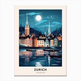 Winter Night  Travel Poster Zurich Switzerland 4 Canvas Print
