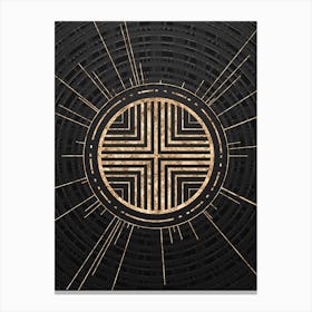 Geometric Glyph Symbol in Gold with Radial Array Lines on Dark Gray n.0137 Canvas Print
