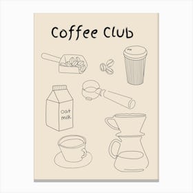 Coffee Club Line Drawing Poster B&W Canvas Print