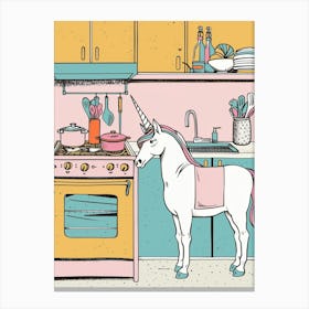 Unicorn In The Kitchen Pastel Illustration 1 Canvas Print