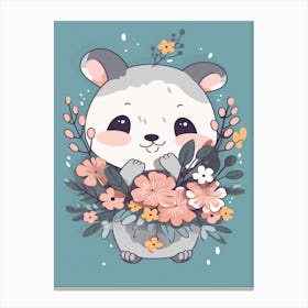 Cute Kawaii Flower Bouquet With A Climbing Possum 1 Canvas Print