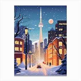 Winter Travel Night Illustration Toronto Canada 1 Canvas Print