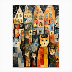 Patchwork Cats In Front Of Vintage Houses Canvas Print