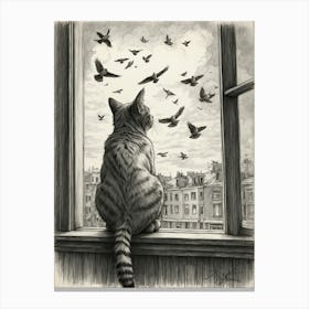 Cat Watching Birds Canvas Print