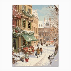 Vintage Winter Illustration Quebec City Canada 3 Canvas Print