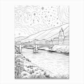 Line Art Inspired By The Starry Night Over The Rhône 3 Canvas Print