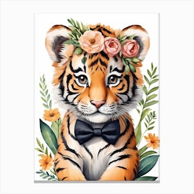 Baby Tiger Flower Crown Bowties Woodland Animal Nursery Decor (27) Canvas Print