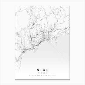 Nice France White Map Canvas Print