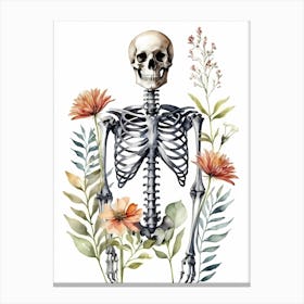 Floral Skeleton Watercolor Painting (22) Canvas Print