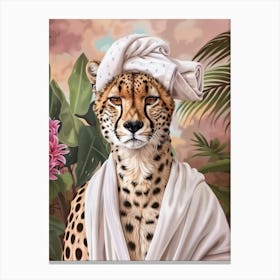 Cheetah In A Robe Bathroom Print Tropical Jungle Home Decor Funny Canvas Print