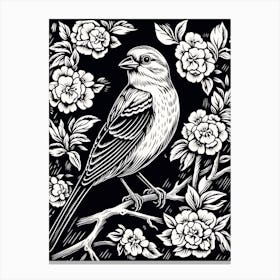 B&W Bird Linocut American Goldfinch 4 Canvas Print