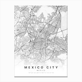 Mexico City Mexico White Map Canvas Print