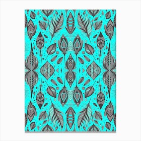 Neon Vibe Abstract Peacock Feathers Black And Turquoise 1 Canvas Print
