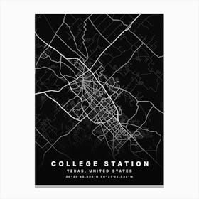 College Station Texas USA Black Map Canvas Print