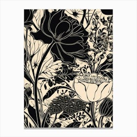 Vintage Black White Floral Pattern Canvas Print
