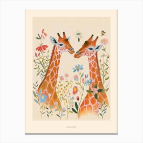 Folksy Floral Animal Drawing Giraffe 5 Poster Canvas Print