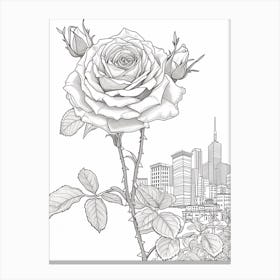 Rose Cityscape Line Drawing 3 Canvas Print