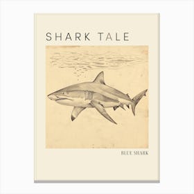 Bull Shark Vintage Illustration 4 Poster Canvas Print