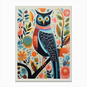 Colourful Scandi Bird Great Horned Owl 1 Canvas Print
