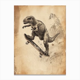 Vintage Therizinosaurus Dinosaur On A Skateboard 1 Canvas Print