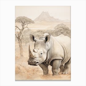 Rhino In The Savannah Landscape 4 Canvas Print