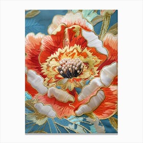 Flower On A Blue Fabric Canvas Print