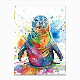 Elephant Seal Colourful Watercolour 3 Canvas Print