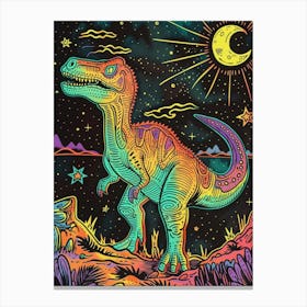 Neon Dinosaur At Night Linework Canvas Print